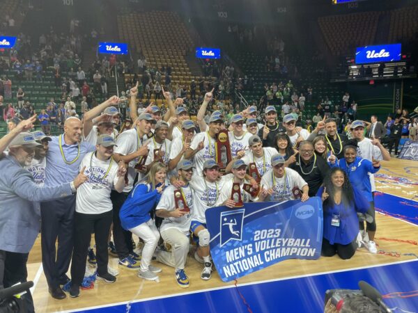 UCAL Men's Volleyball celebrating a national championship