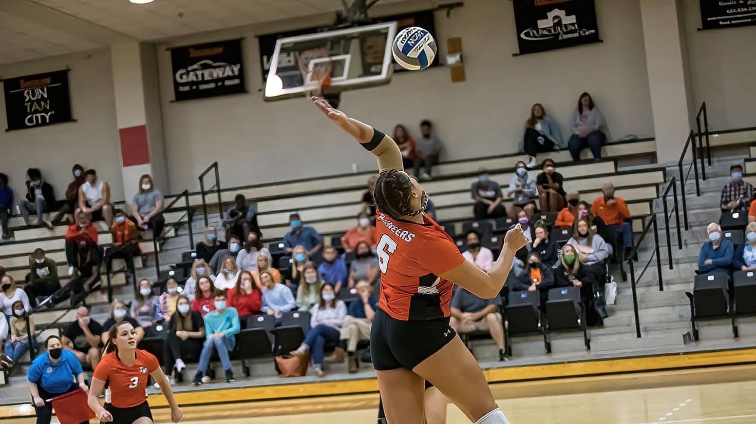 Volleyball player attacking