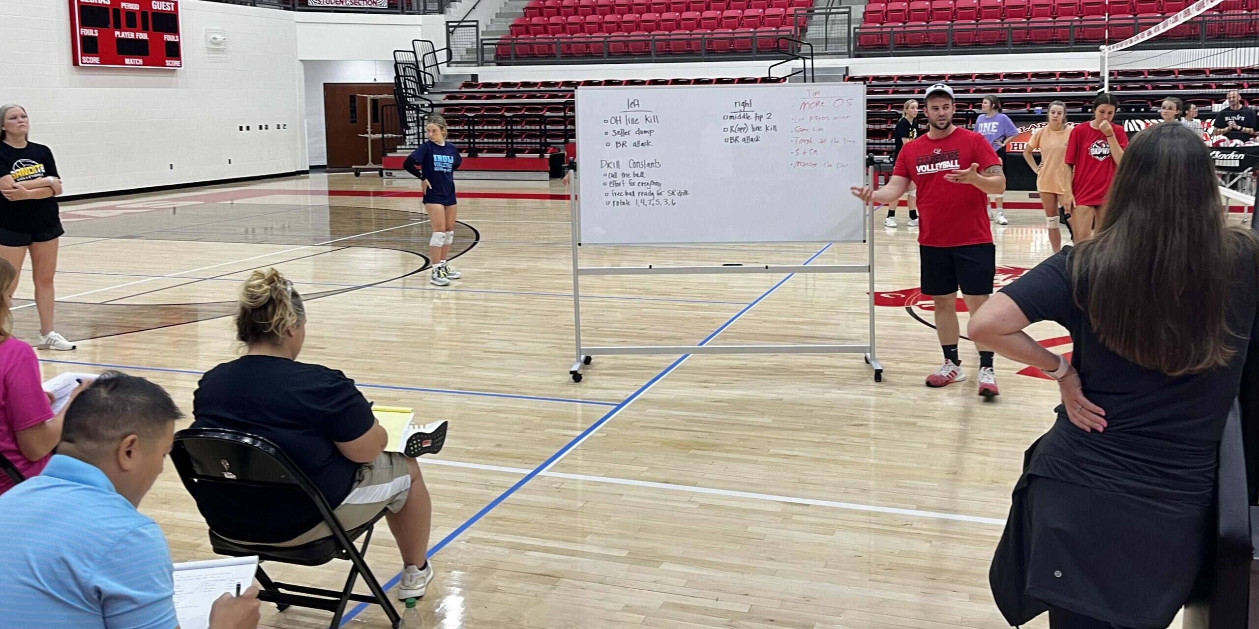 A volleyball coach presenting at a coaching clinic