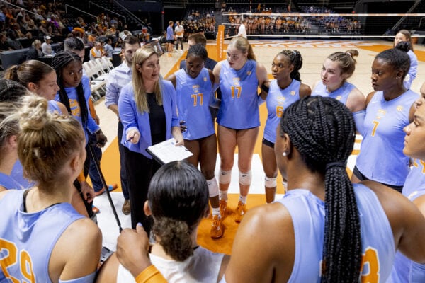 Head Coach Eve Rackham of the Tennessee Lady Volunteers before the Tennessee Classic game between the Purdue Boilermakers and the Tennessee Lady Volunteers at ThompsonBoling Arena in Knoxville, TN.