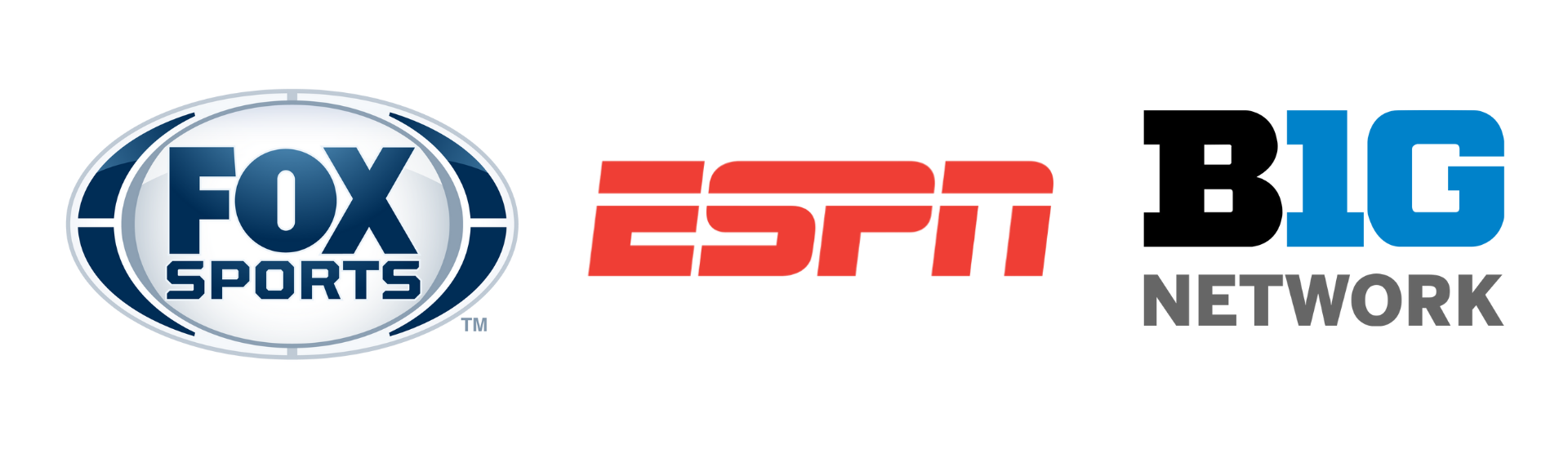 Logos of broadcast partners for 2025 AVCA First Serve: Fox Sports, ESPN & Big Ten Network.