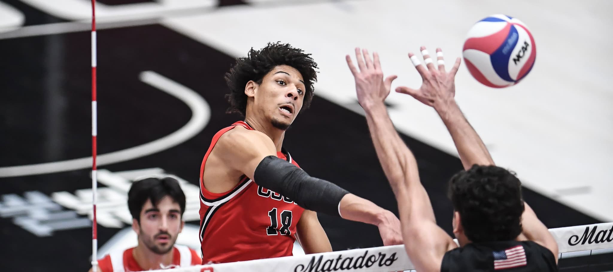 Jalen Phillips of CSUN is the AVCA National Collegiate Men's Volleyball Player of the Week for the week of Jan. 13-19, 2025.