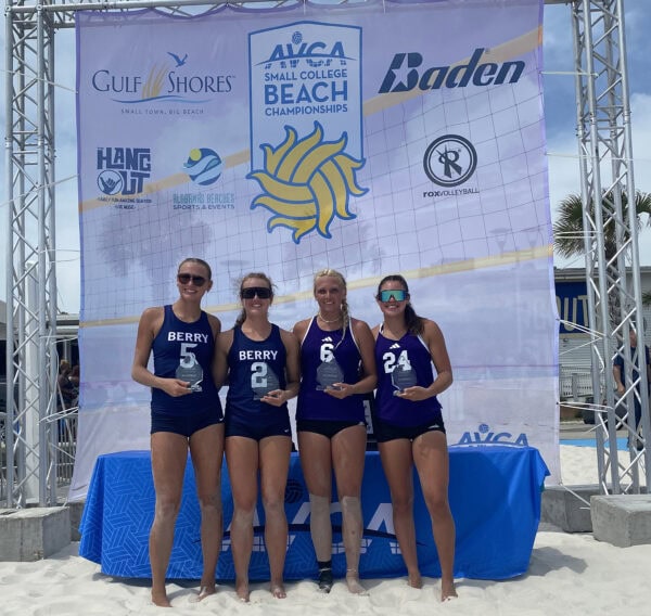 The 2025 AVCA Division III Beach Volleyball All-Americans were announced at the AVCA Small College Beach Championships in Gulf Shores. The 2025 honorees are: (from left): Kaylee Howell of Berry, Becky Blaydes of Berry, Tasha Thoms of Mary Hardin-Baylor, and Heidi Farrar of Mary Hardin-Baylor.