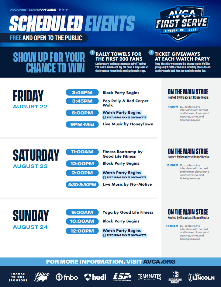 AVCA Block Party Schedule