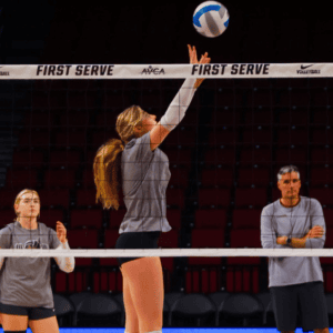 Stanford volleyball player setting at practice