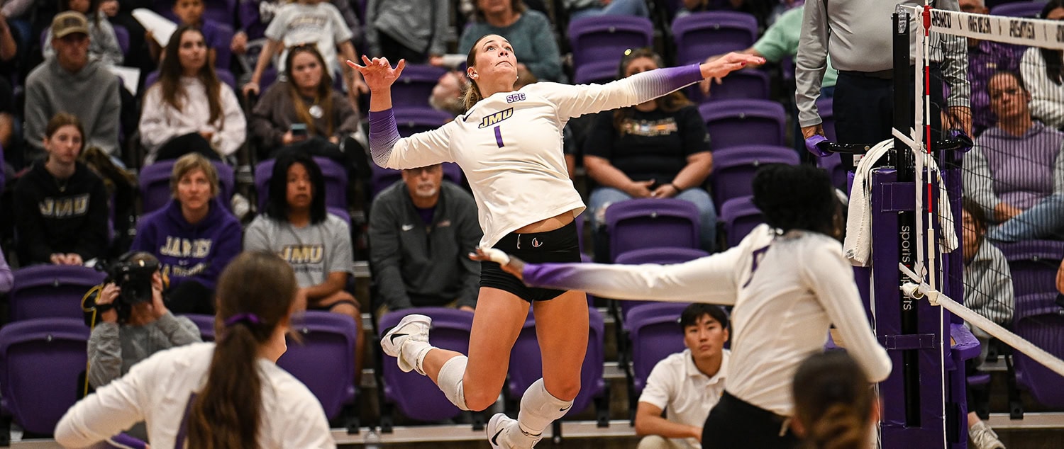 10-28-25 DI POW Kennedy Louisell - banner Kennedy Louisell of James Madison is the AVCA Division I Women's Volleyball Player of the Week, for the week of Oct. 20-26.