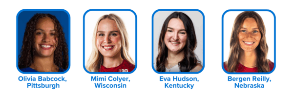 Graphic showing the four finalists for the 2025 AVCA Division I Women's Volleyball Player of the Year award, presented by Nike Volleyball.