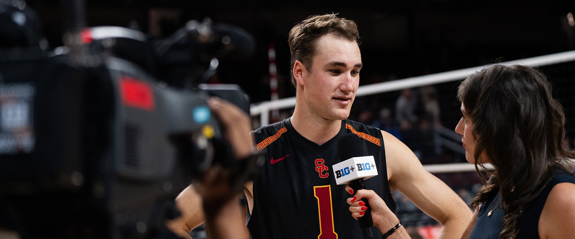 2026 USC men's volleyball player Dillon Klein doing a post-match interview.