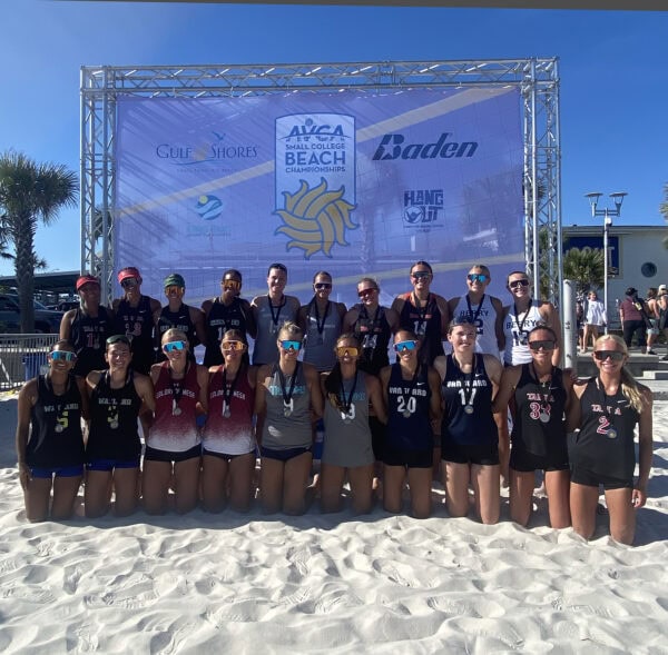 Winners of the 2026 Pairs Challenge at the AVCA Small College Beach Championships in Gulf Shores, AL.