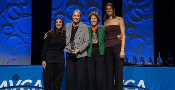 Sports Imports presented its Kathy DeBoer Courage Award to Penn State Head Women's Volleyball Coach Katie Cawley-Schumacher in December of 2025.
