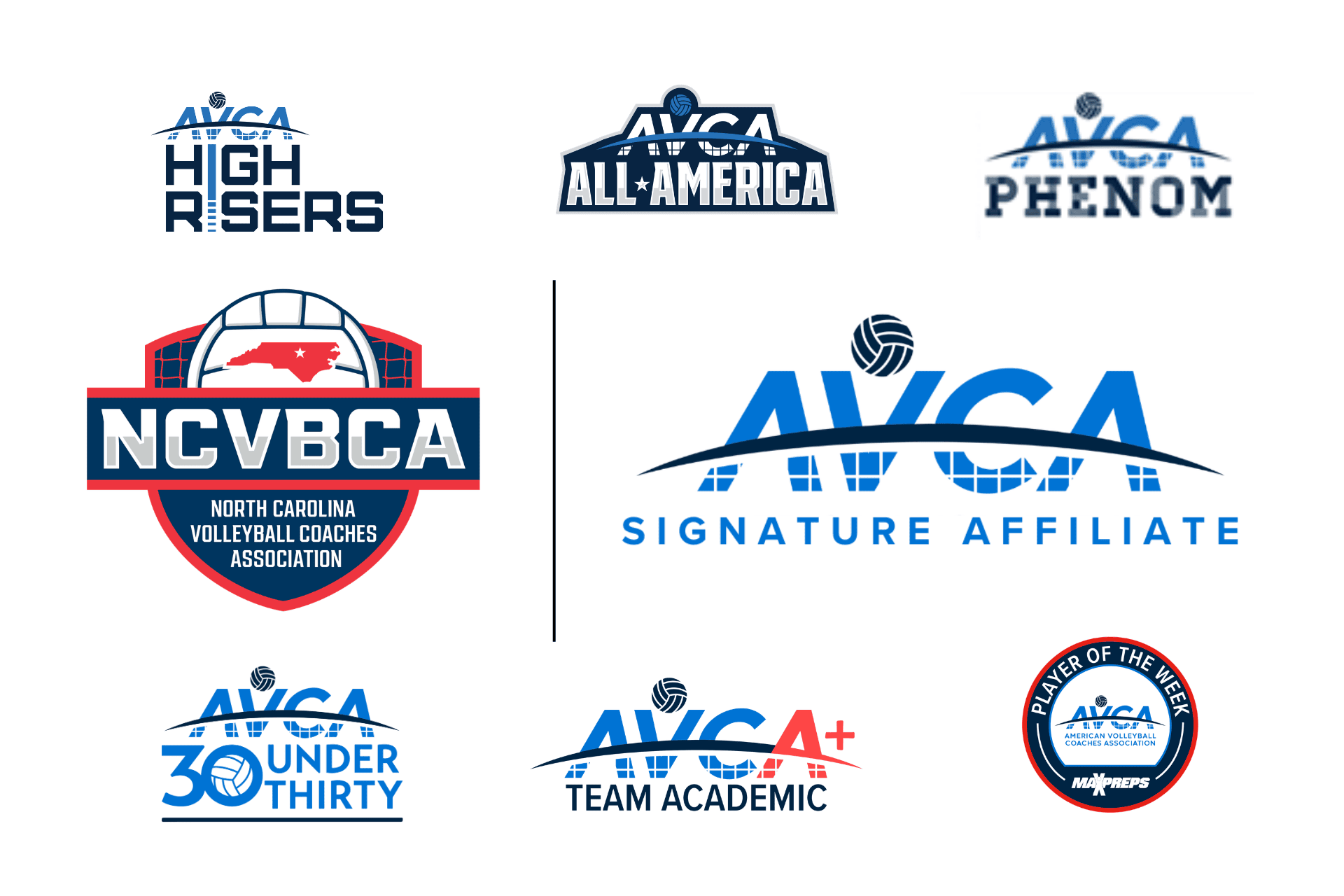 North Carolina Volleyball Coaches Association graphic including AVCA logos