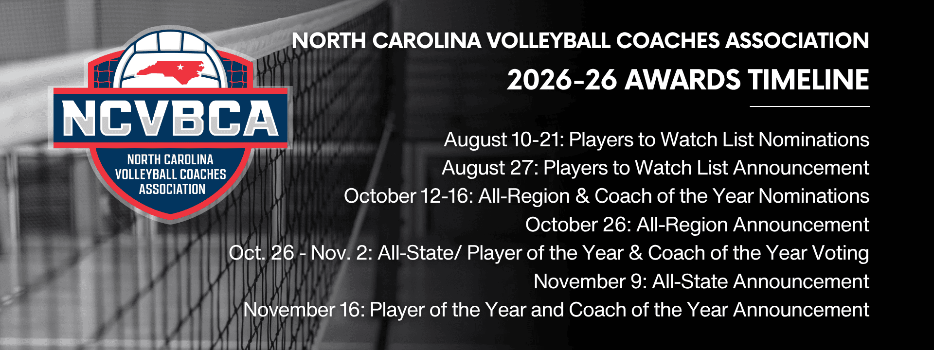 2026-27 NCVBCA Awards Timeline, use 8-1 to 8-21 (1920x720px)