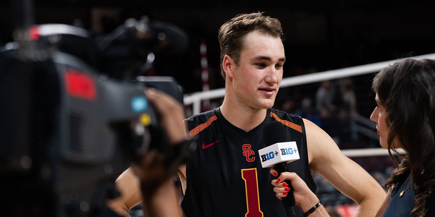 2026 USC men's volleyball player Dillon Klein doing a post-match interview.