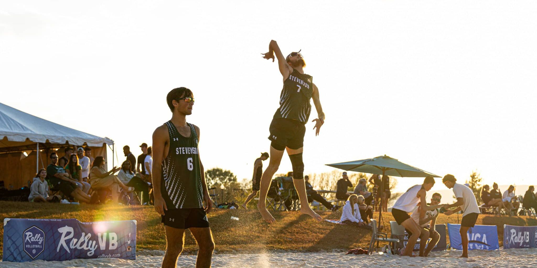 Stevenson's men's beach vb player serving