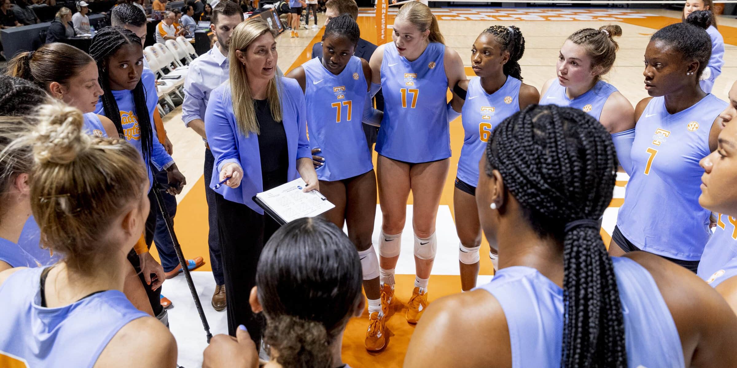 Head Coach Eve Rackham of the Tennessee Lady Volunteers before the Tennessee Classic game between the Purdue Boilermakers and the Tennessee Lady Volunteers at ThompsonBoling Arena in Knoxville, TN.